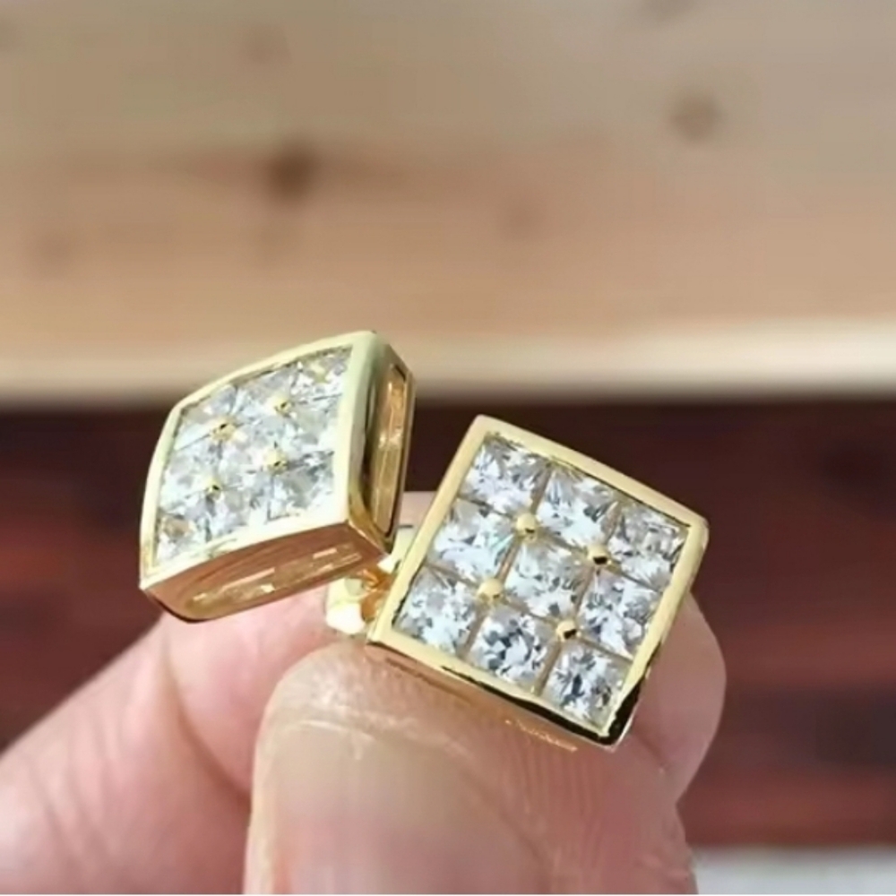 14K Mens Micropave Earrings